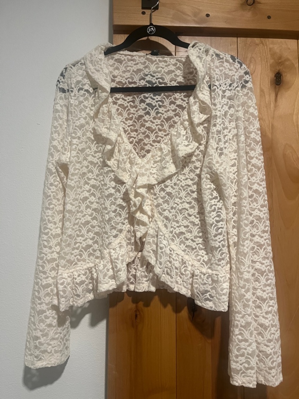 New Ivory Lace Ruffle-Front Blouse
